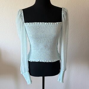 NWT ARITZIA WILFRED Elegant Light Blue Smocked Women's Top SAGA SIZE SMALL
